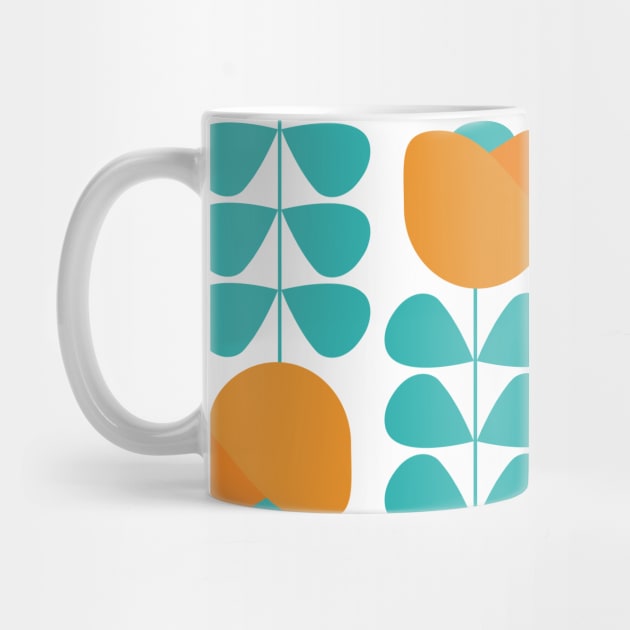 Retro Geometric Floral Pattern 1 in Teal and Orange by tramasdesign